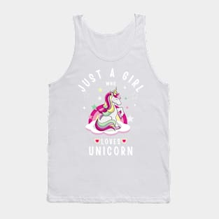 Just A Girl Who Loves Unicorn beautiful Unicorn With Herts and Stars Tank Top